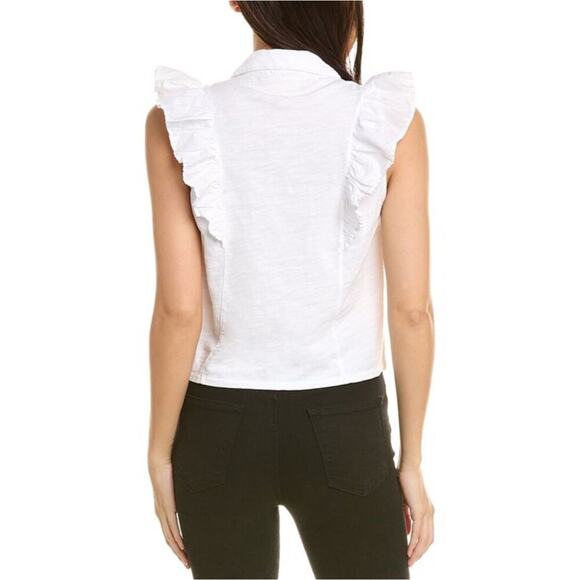 Nation LTD Archer Ruffled White Cotton Button Up Shirt Medium - Picture 4 of 10